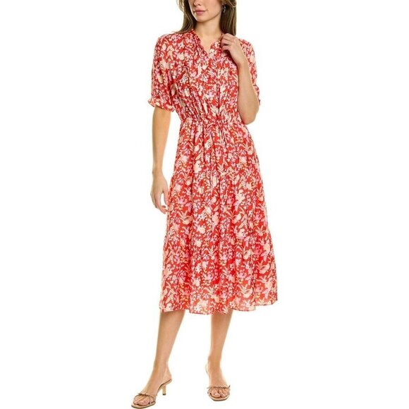 J. McLaughlin Dresses & Skirts - J.Mclaughlin Harriet Silk-Blend Red Butterfly Floral Printed Midi Dress Large
